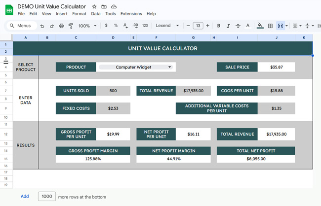 Unit Value Calculator